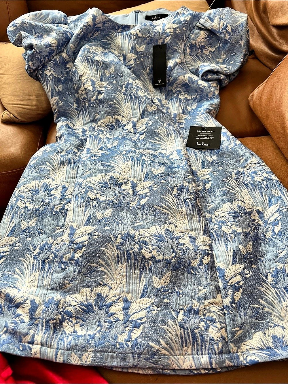 Lulus So Stunning Navy Blue Floral Jacquard Puff Sleeve Mini Dress Floral Mini